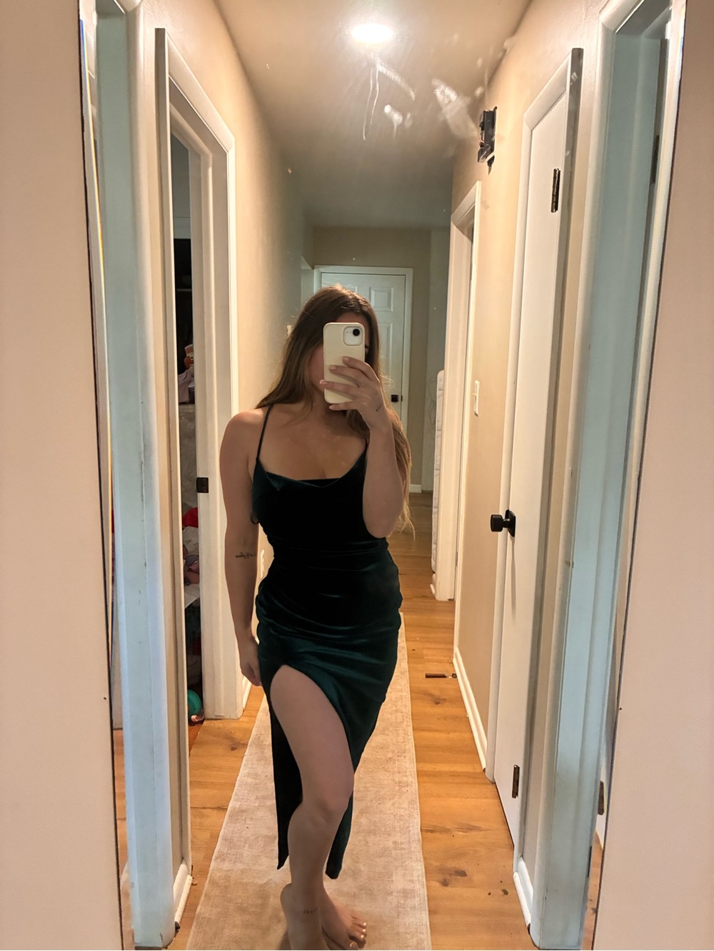 Windsor Dark Green Strapless Slip Maxi Dress with Thigh Slit